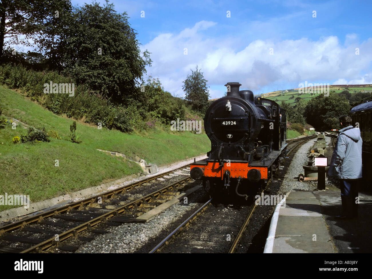 Steam engine on the Keighley and Worth Valley Railway West Yorkshire England Stock Photo