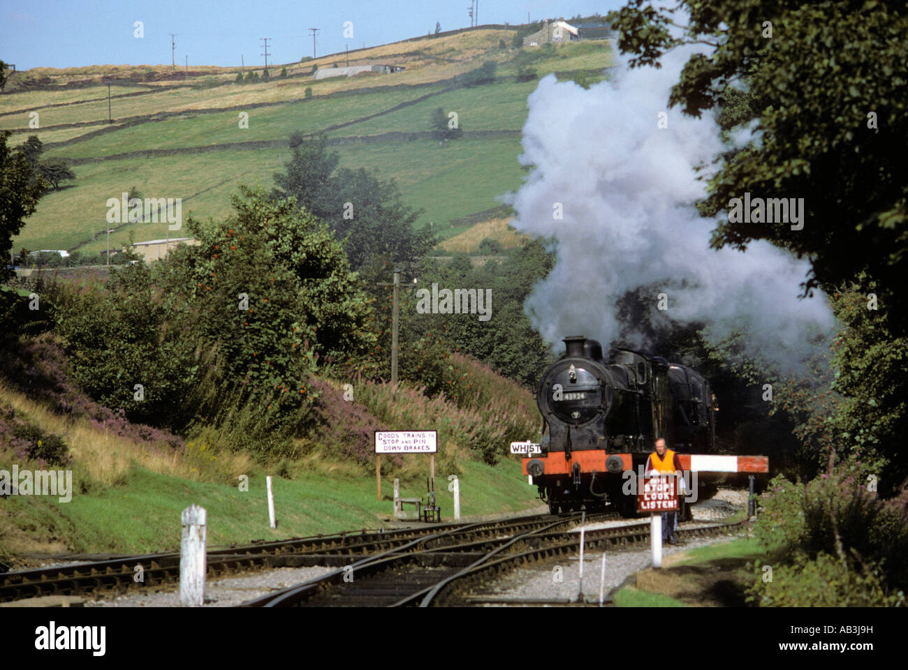 Railway engine on the Keighley and Worth Valley Railway West Yorkshire England Stock Photo