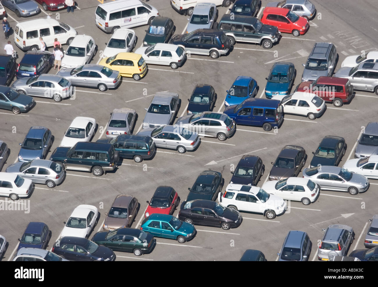 Aerial view of motor cars in car parking lot Gibraltar Stock Photo