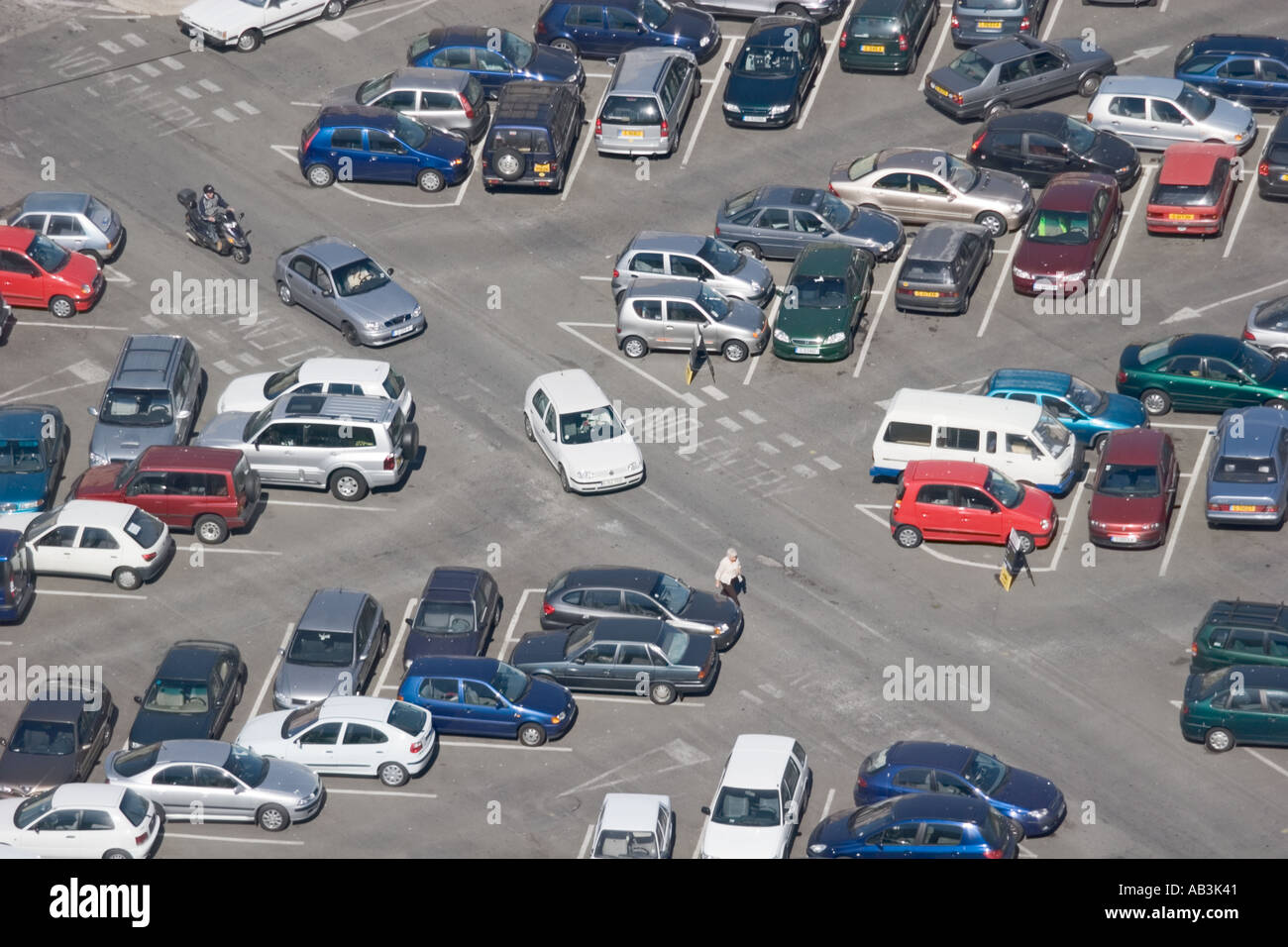 Aerial view of motor cars in car parking lot Gibraltar Stock Photo