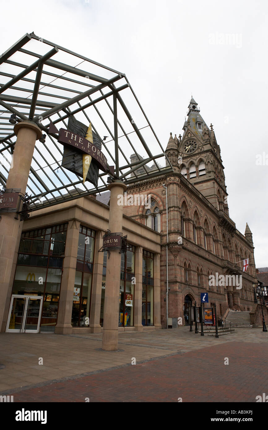 chester town hall and the entrance to the markets and forum shopping