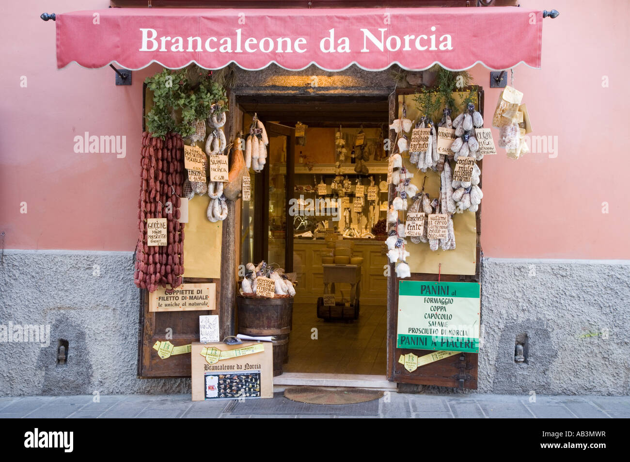 Italian Specialty and Gourmet Foods Italian Butchers Shop front Stock