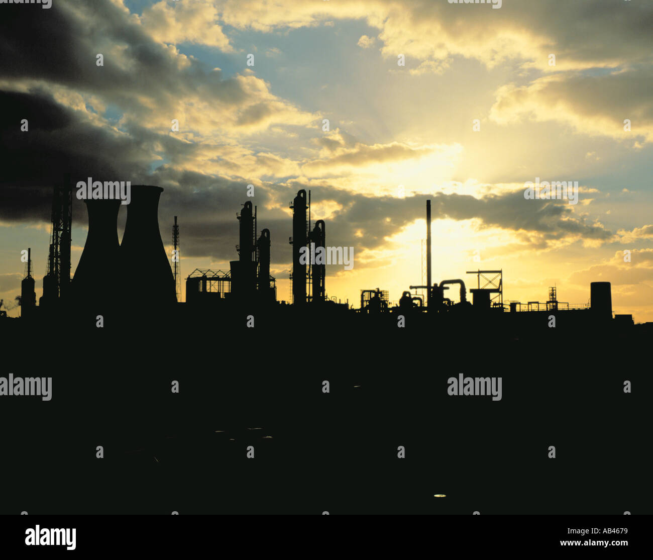 Chemical works at sundown; Billingham, Teesside, Cleveland, England, UK. in the 1980s Stock Photo