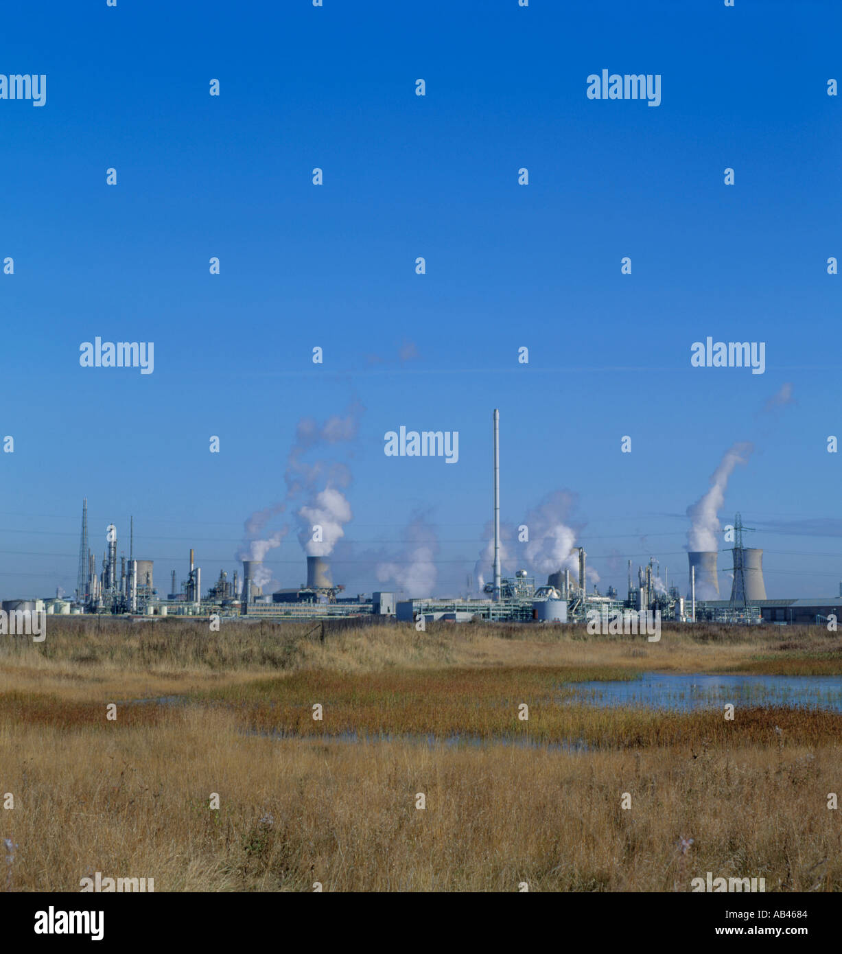 Panorama of a chemical complex seen over marshland, Billingham, Teesside, Cleveland, England, UK. Stock Photo