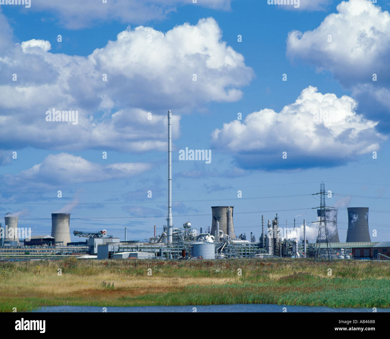 Panorama of a chemical complex seen over marshland, Billingham, Teesside, Cleveland, England, UK. Stock Photo