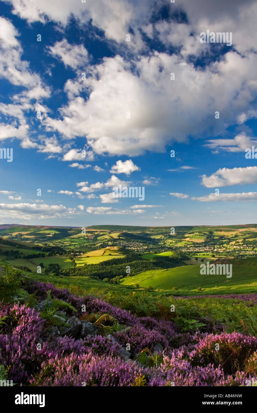 Hathersage,nestling in the Hope Valley.Viewed from Eyam Moor in summer. Stock Photo