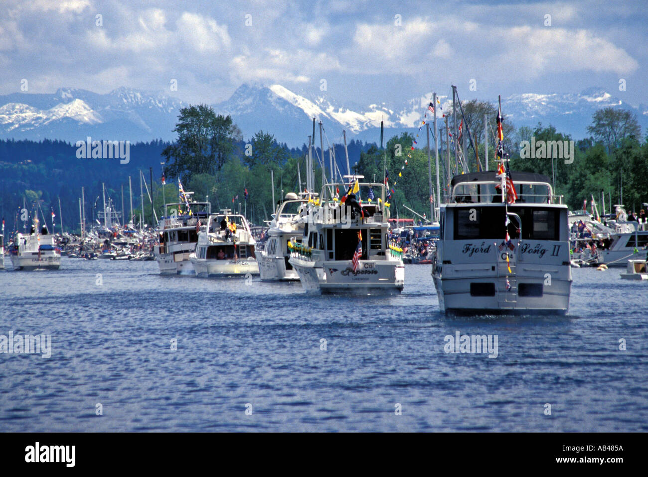 Parade of yachts through Montlake Cut on opening day of boating season