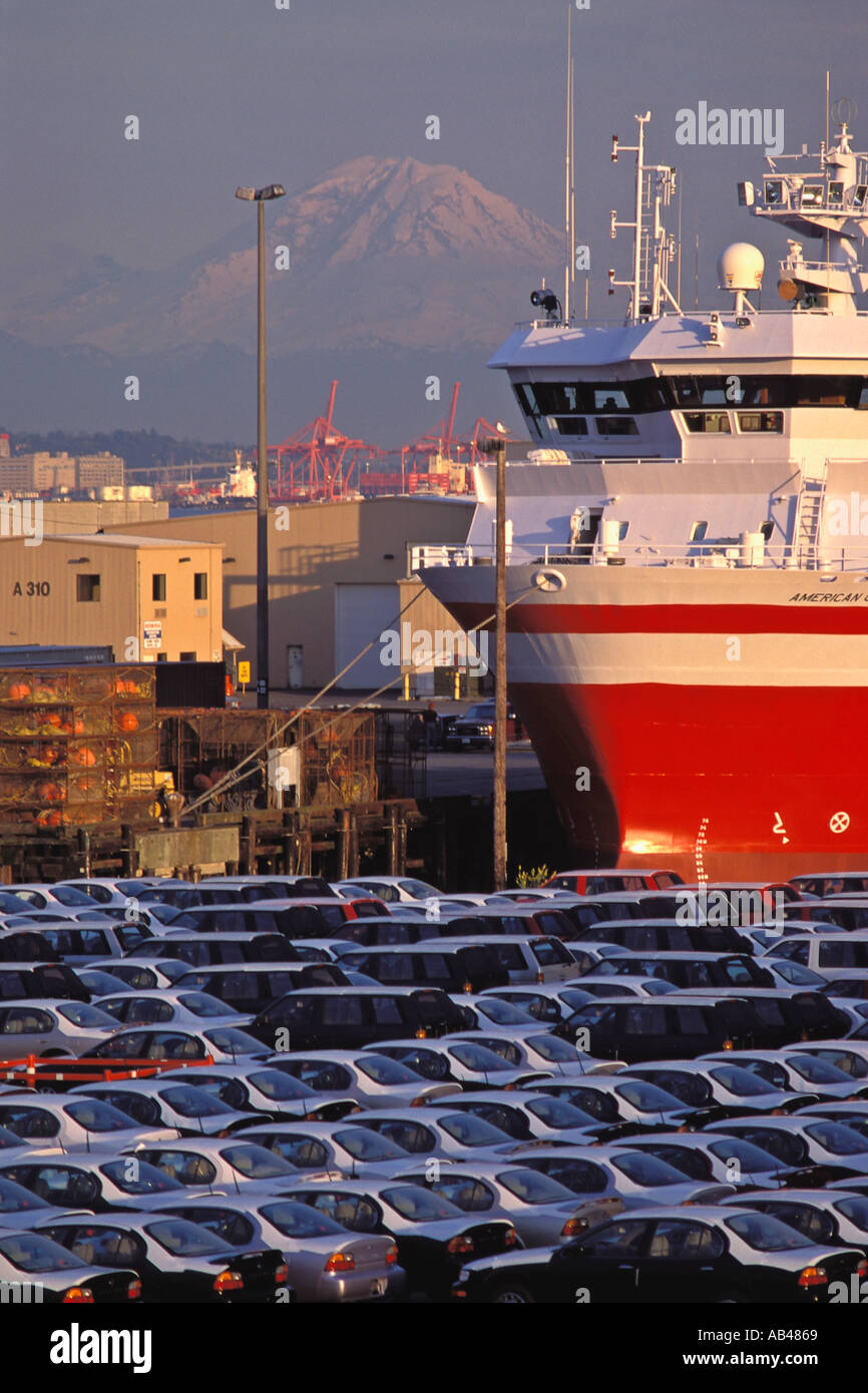 New Japanese Import Cars On Dock Port Of Seattle Pier 90 Seattle Washington Stock Photo