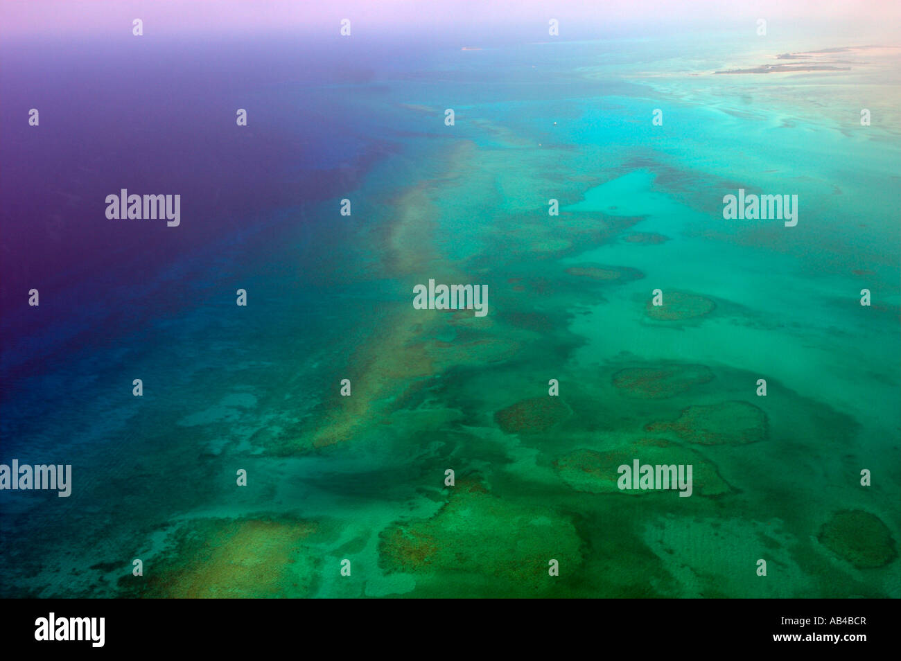 Aerial view of barrier and patch coral reefs Bahamas Stock Photo Alamy