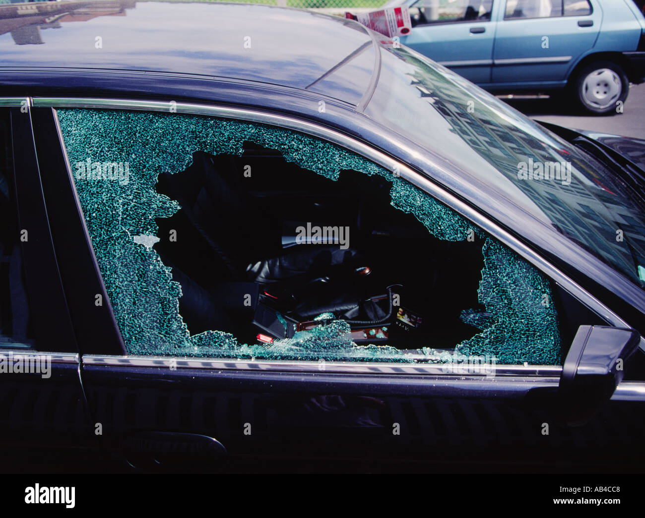 Smashed Car Window France Stock Photo