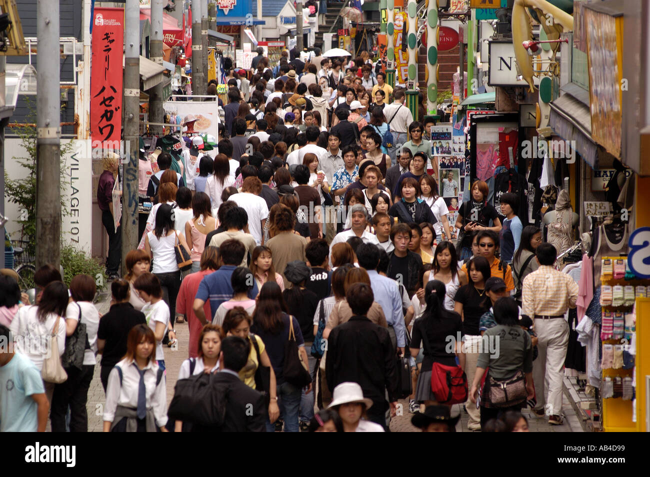 Crowds of young shoppers in trendy Takeshita Street Harajuku Tokyo Stock Photo