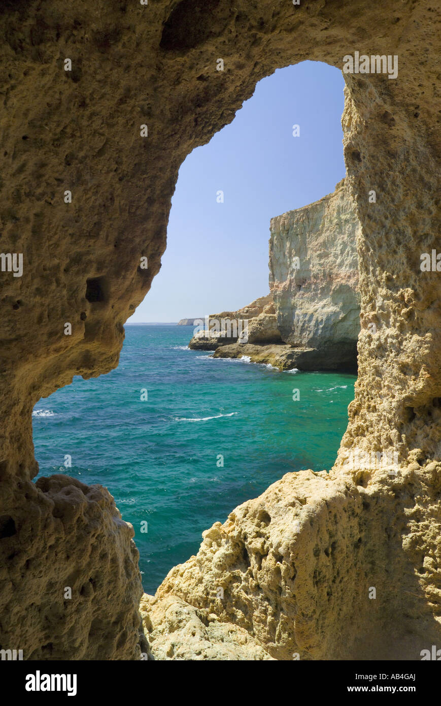 Praia Do Carvoeiro, Algar Seco, a Hole In the Cliff Stock Photo