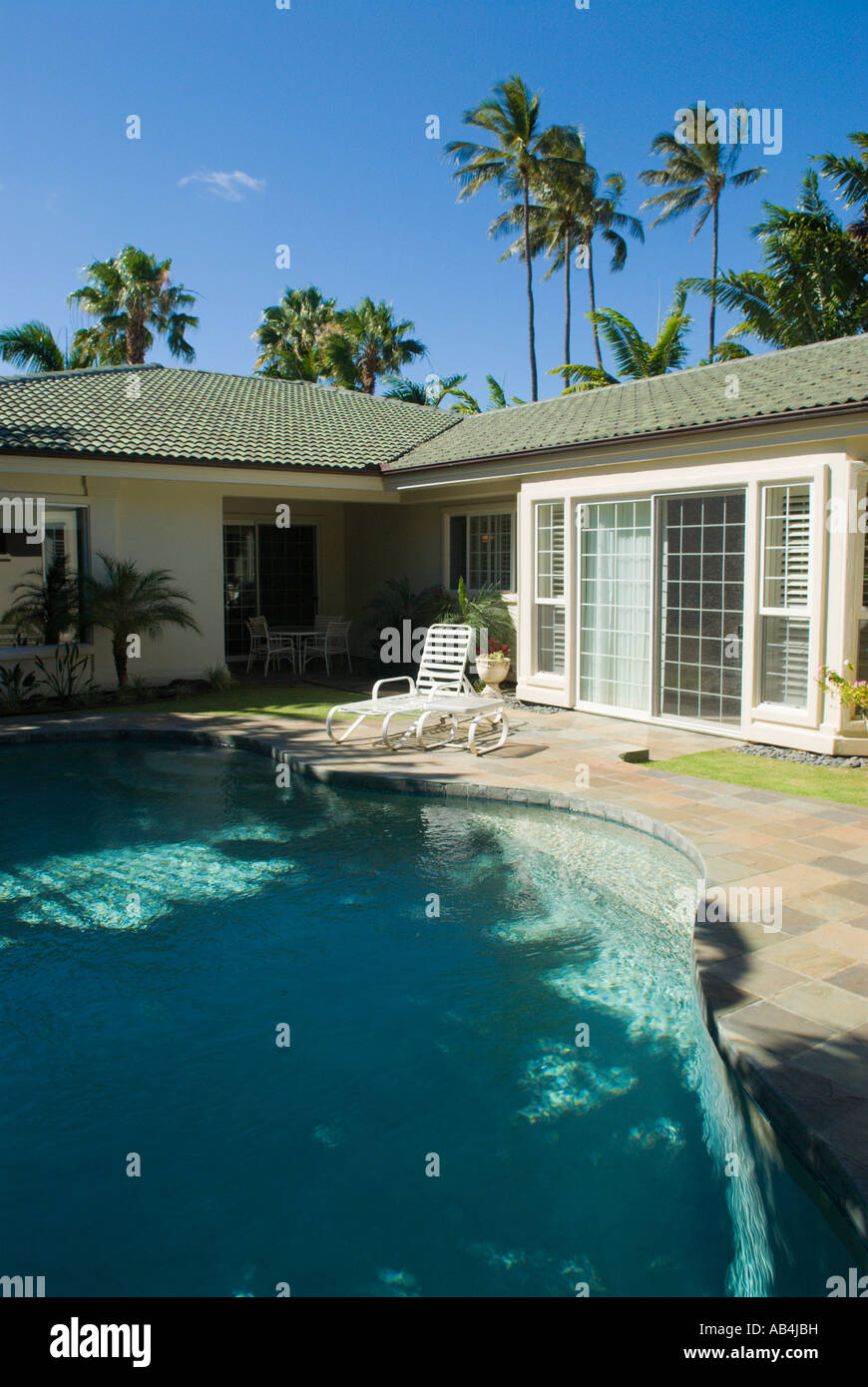 Exterior of house swimming pool Honolulu Oahu Hawaii Stock Photo