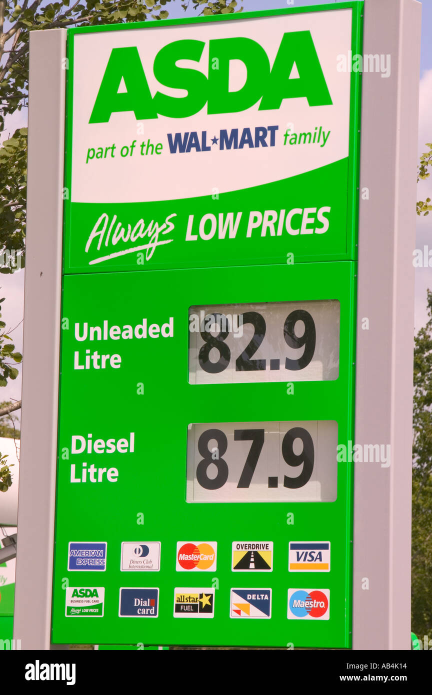 Asda petrol station price board at Asda Carlisle Stock Photo Alamy