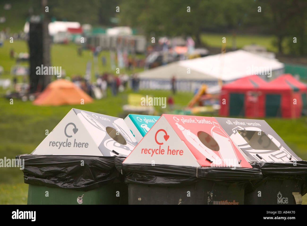 recycling bins at an outdoor event in Amblesdie Lake district Stock Photo Alamy