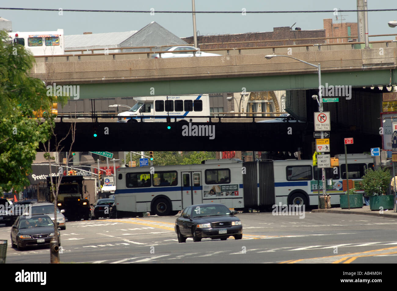 Traffic on Bruckner Boulevard and the Bruckner Expressway in the Bronx