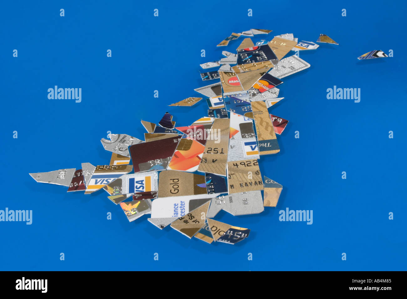 Map of the British Isles made from cut up credit cards Stock Photo