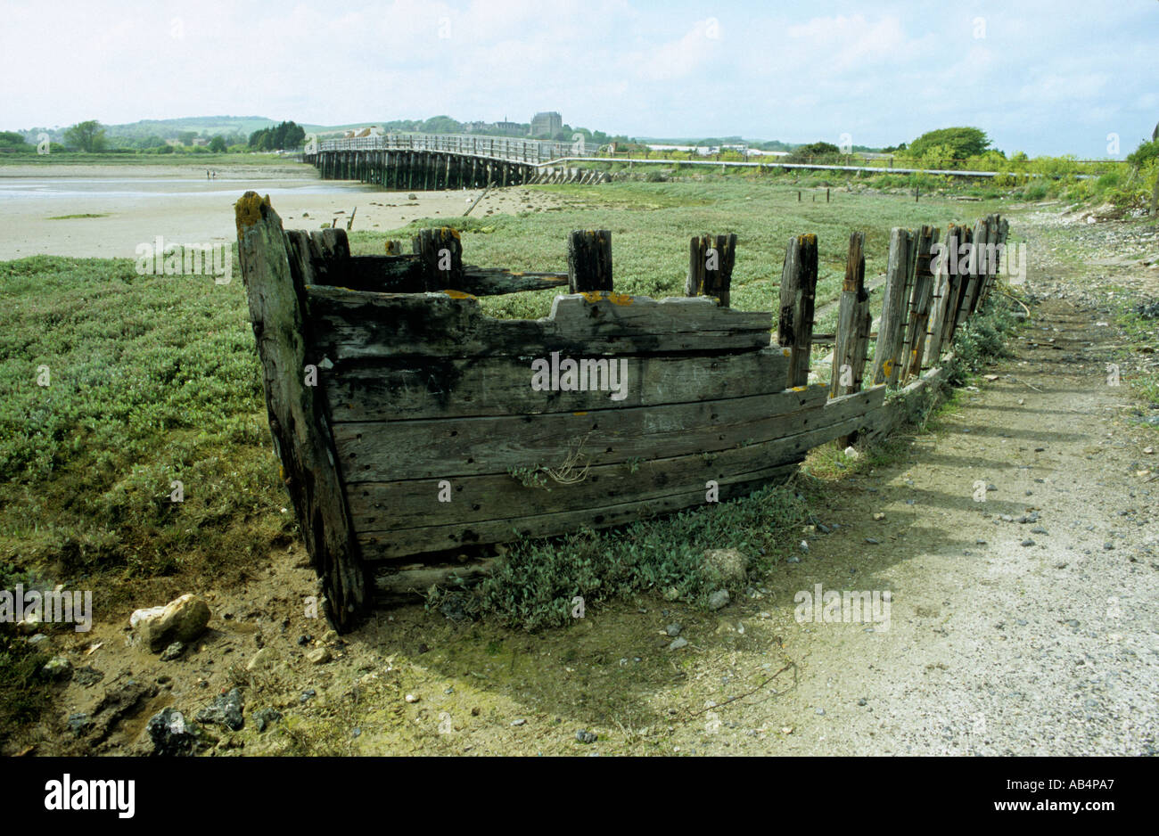 Rotten wooden boat on the banks of the River Adur near Shoreham West Sussex UK Stock Photo