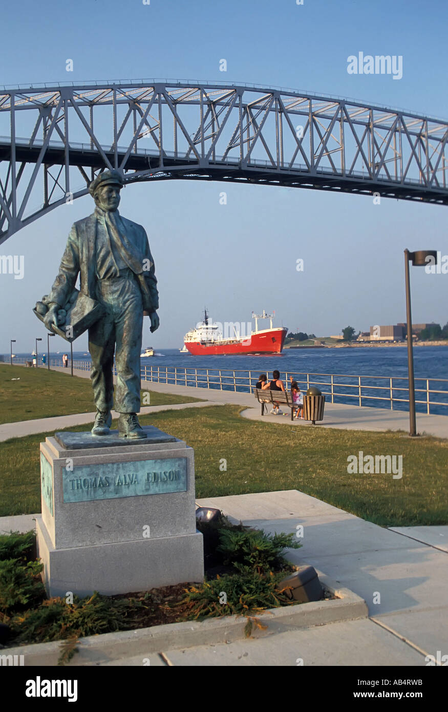 Statue of Thomas Alva Edison as a boy in his boyhood home town of port Huron Michigan Stock Photo