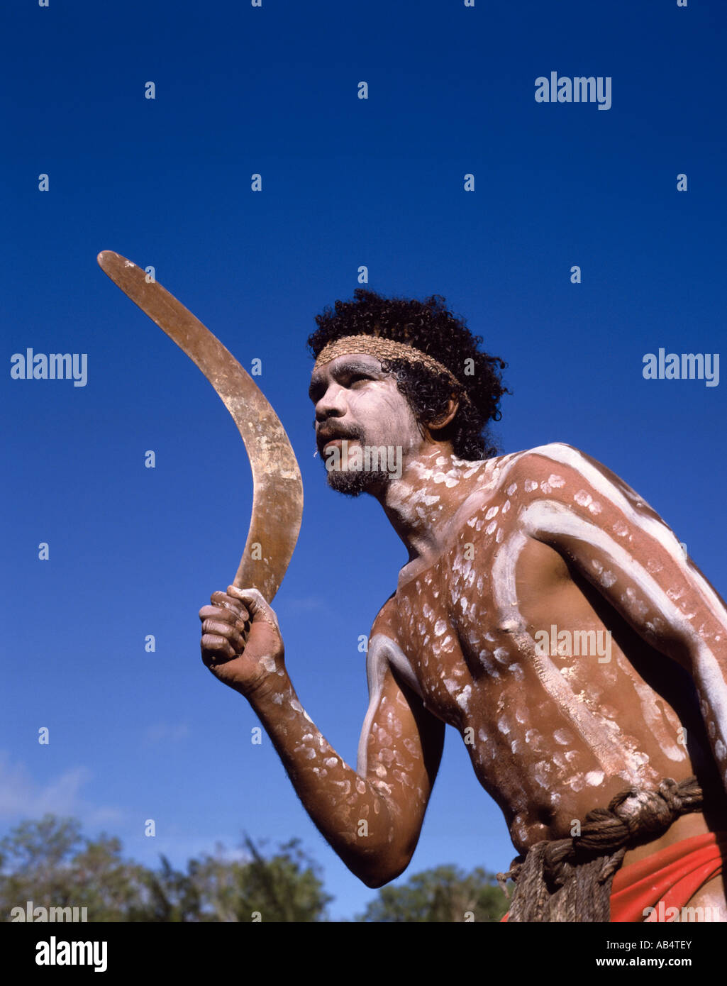 Aborigine Throwing Boomerang Stock Photo Alamy