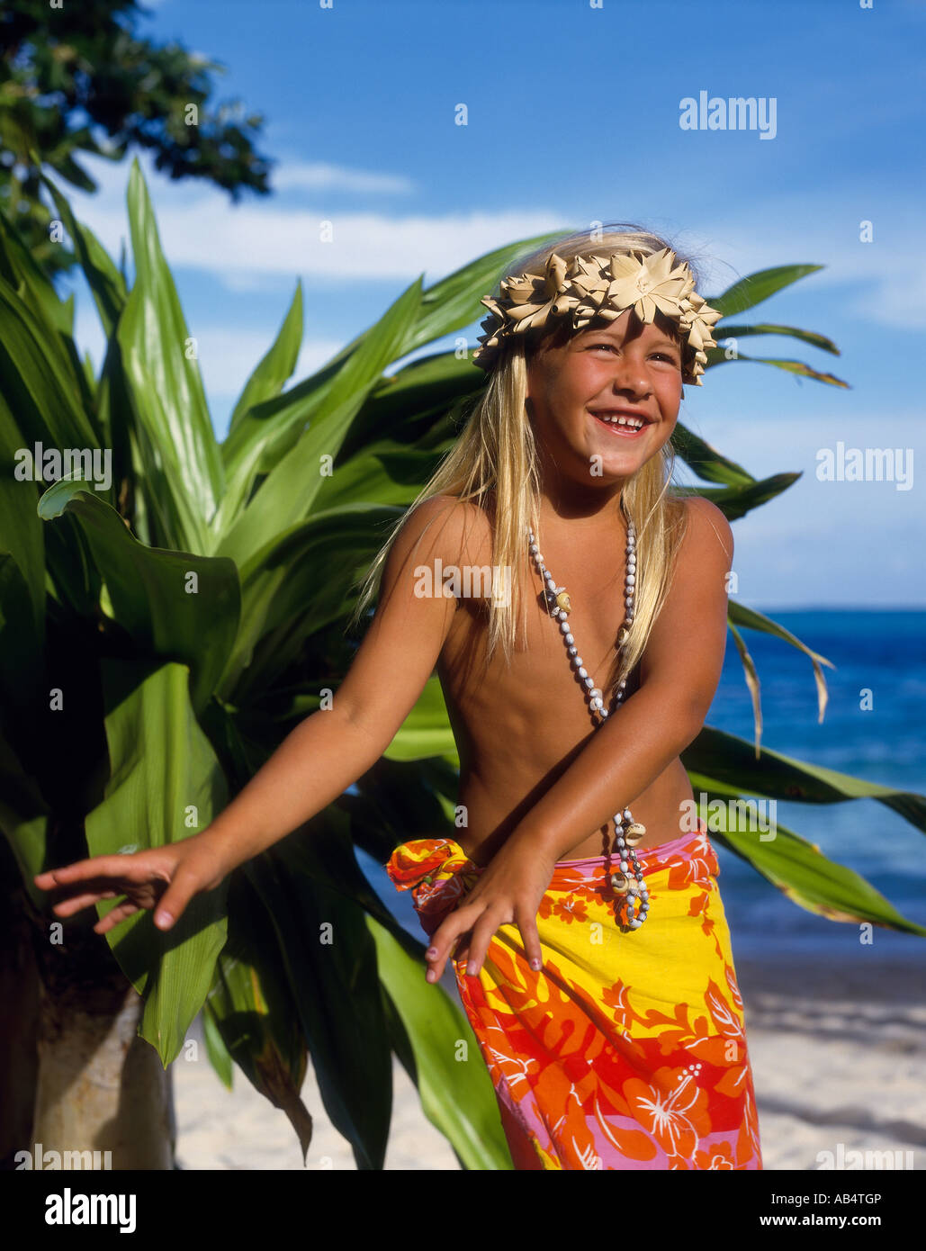 Tahiti, Child Dancing Stock Photo Alamy