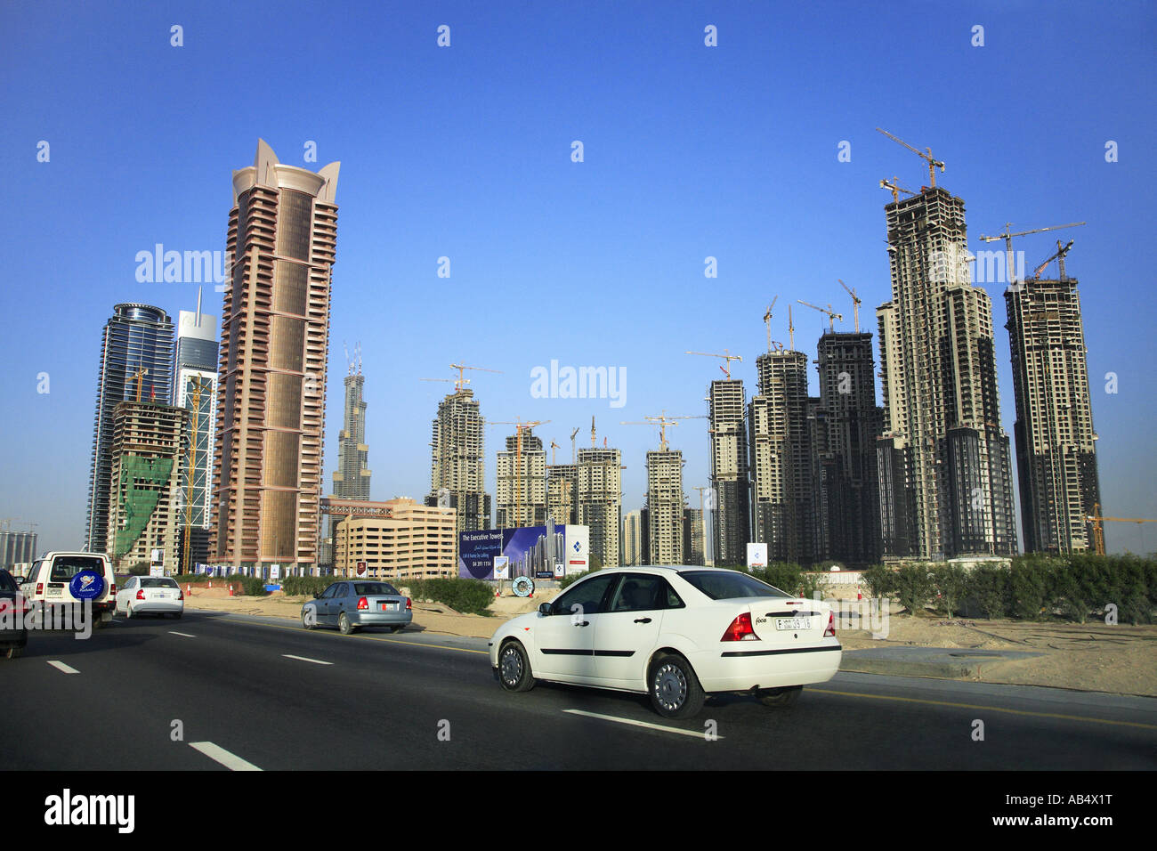 buldings construction site along Sheik Zayed Road, Dubai Stock Photo