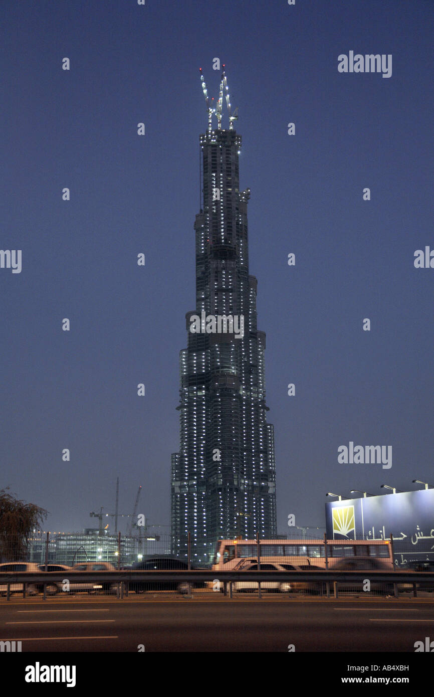The Burj Dubai tower under construction, the worlds tallest skyscraper, Dubai Stock Photo