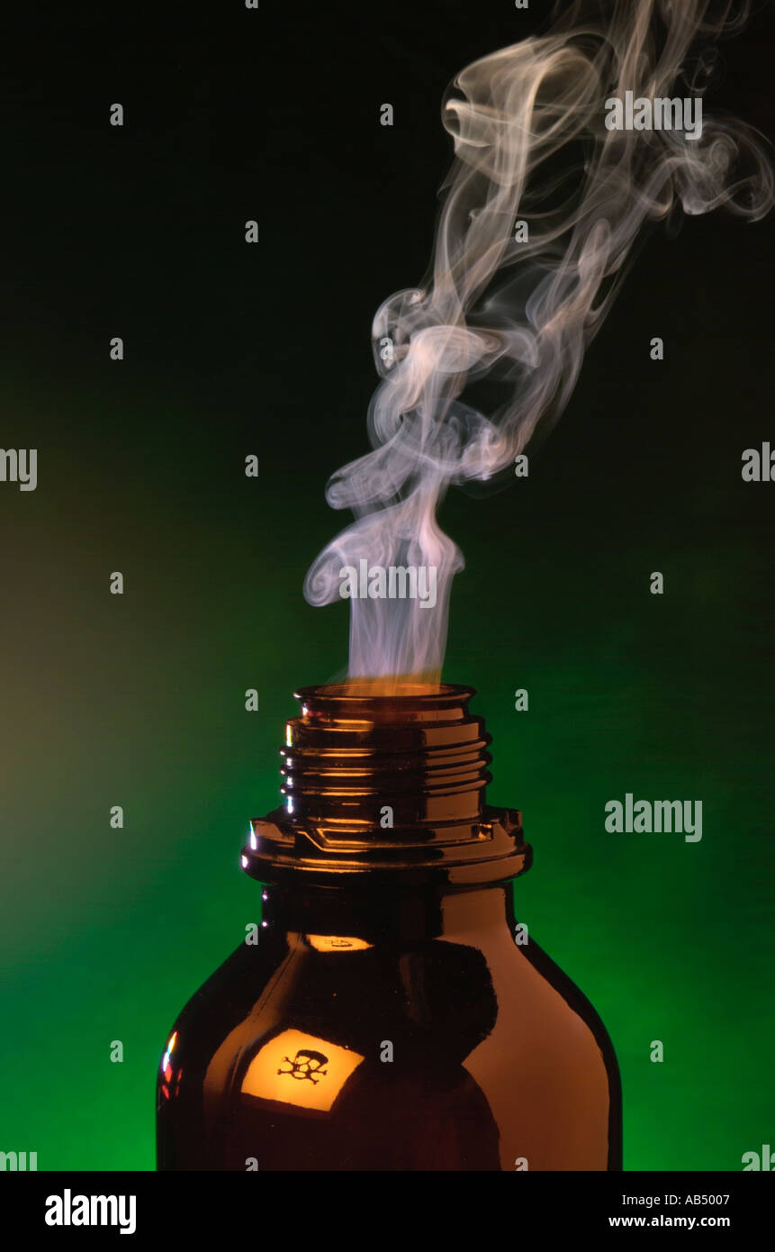 illustrating poisonous fumes being emitted from a bottle Stock Photo