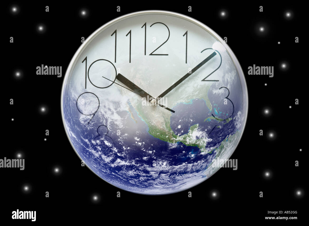 Digital composite of clock and planet earth time business concept Stock Photo