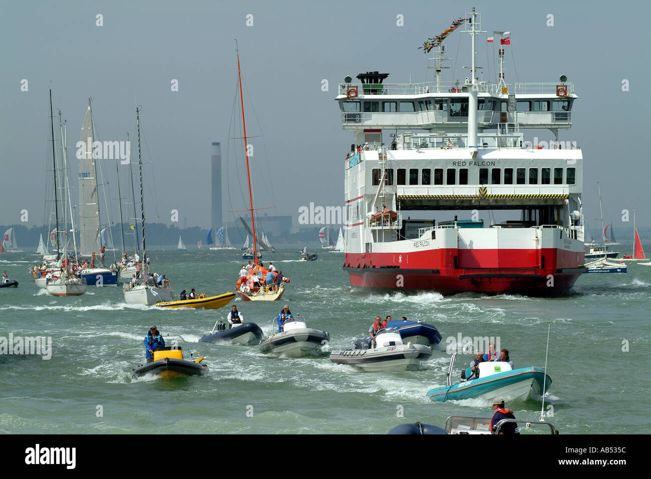 Cowes Week Yachts and Isle of Wight Ferry Red Falcon enroute to