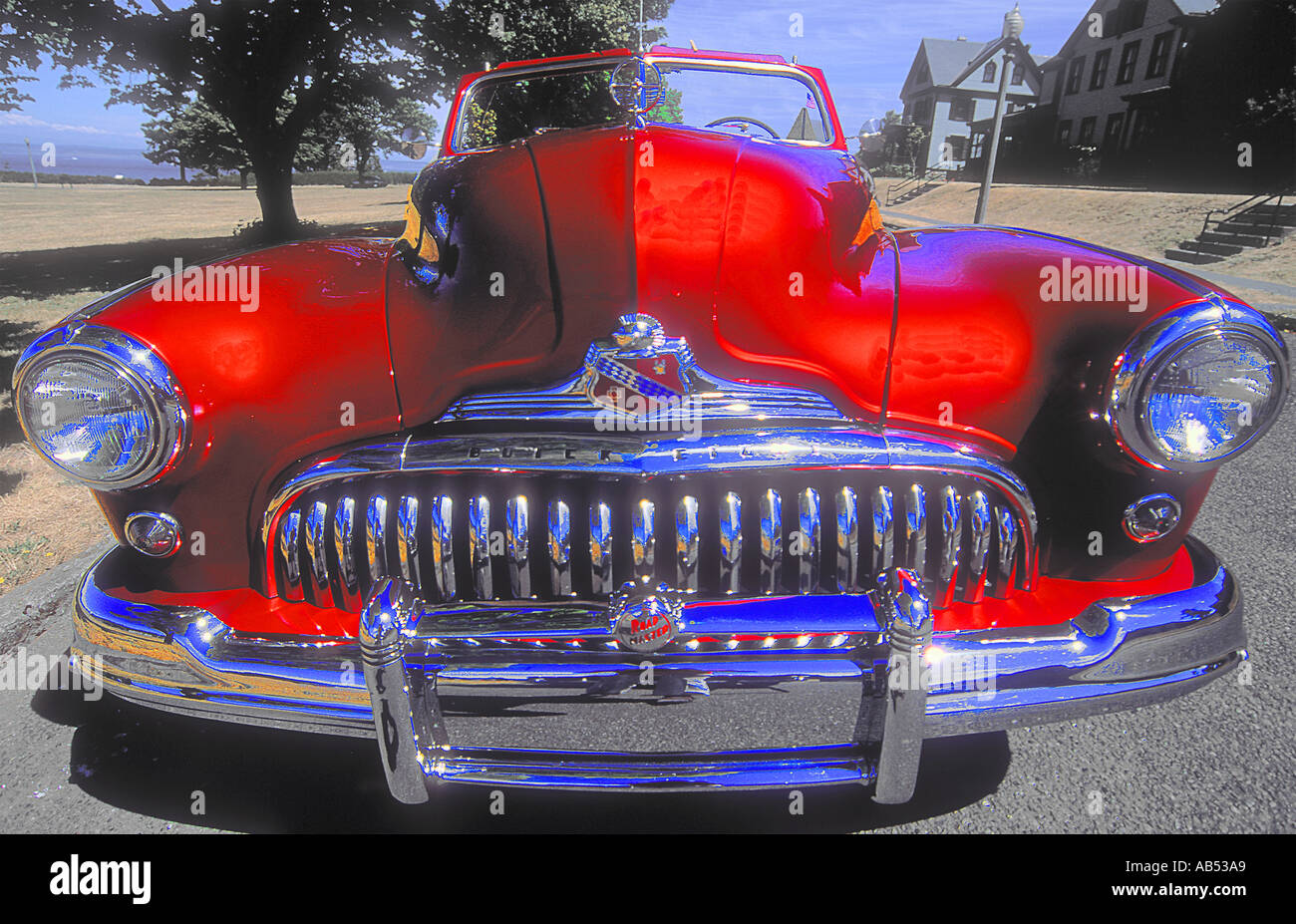 Front grille of a Classic American Car Stock Photo Alamy