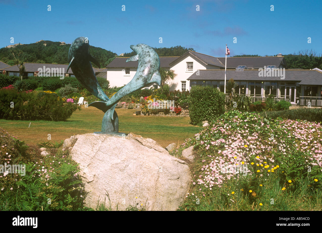 Sculpture in the grounds of The Island Hotel at Old Grimsby on the island of Tresco Isles of Scilly Cornwall United Kingdom Stock Photo