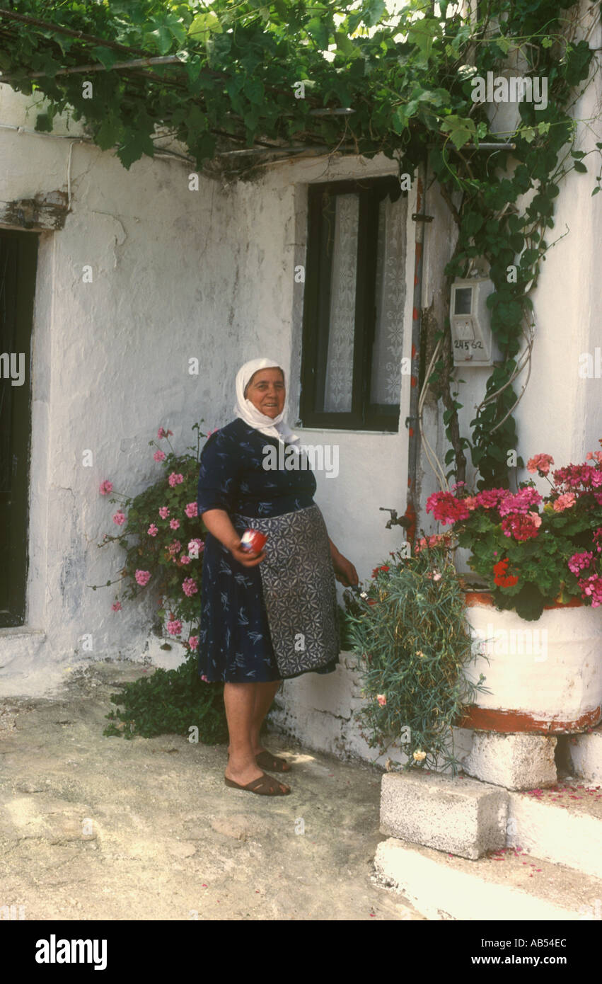 Local woman at Mikro Nisi on the Greek island of Zakynthos, Greece Stock Photo