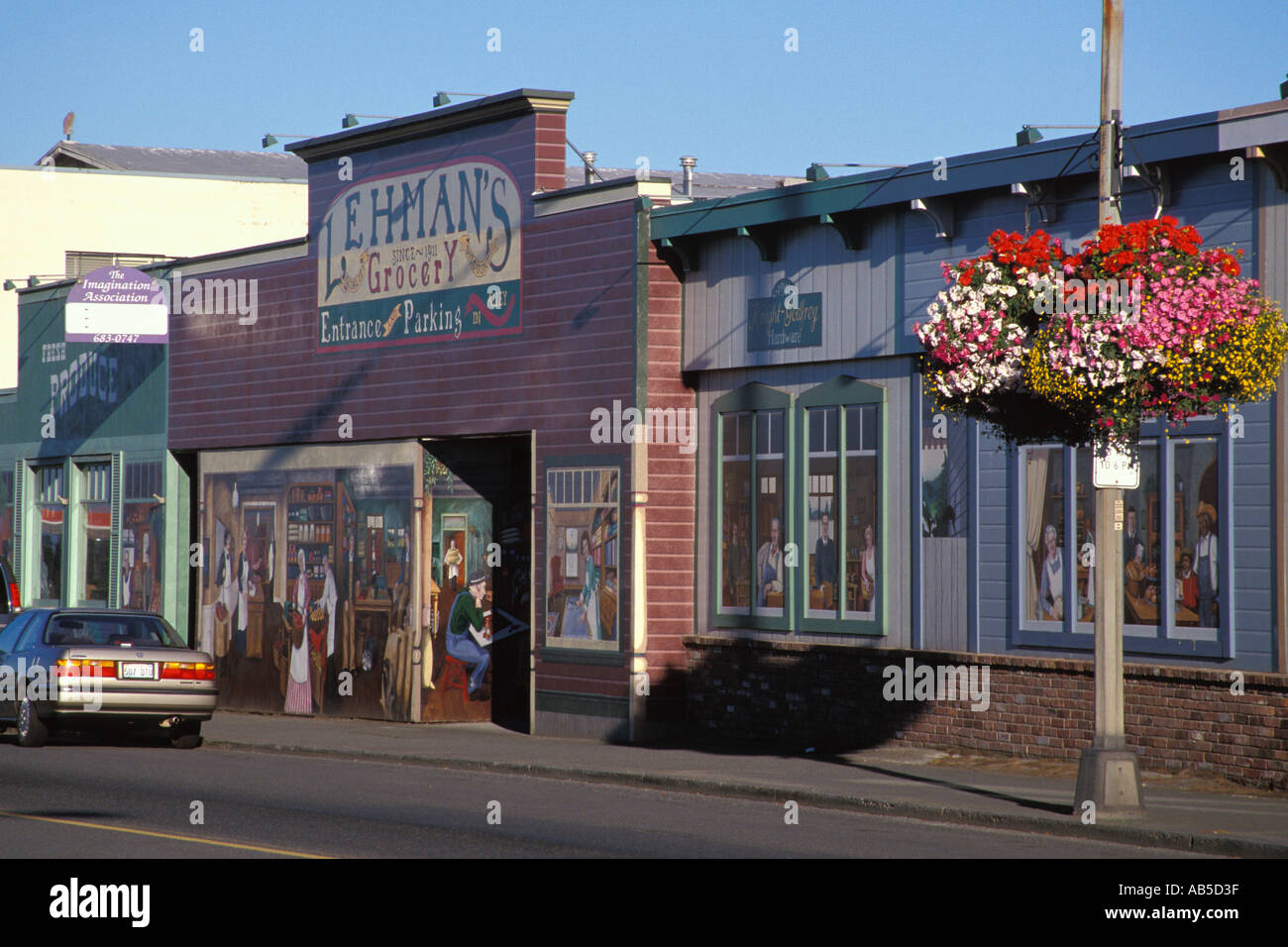 Building storefront murals on Washington Avenue Sequim Washington Stock