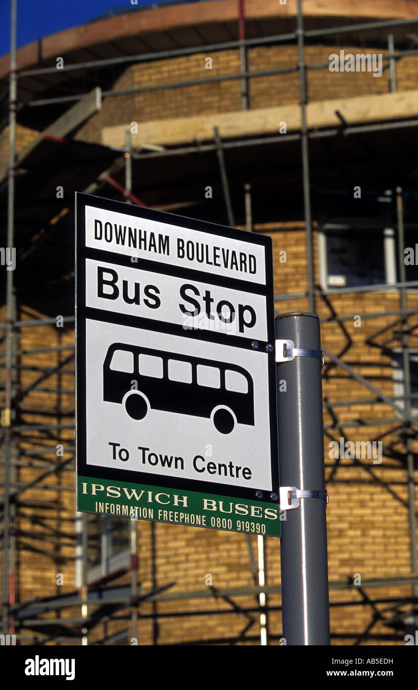 Bus stop on the newly built Ravenswood Estate on the former airport in