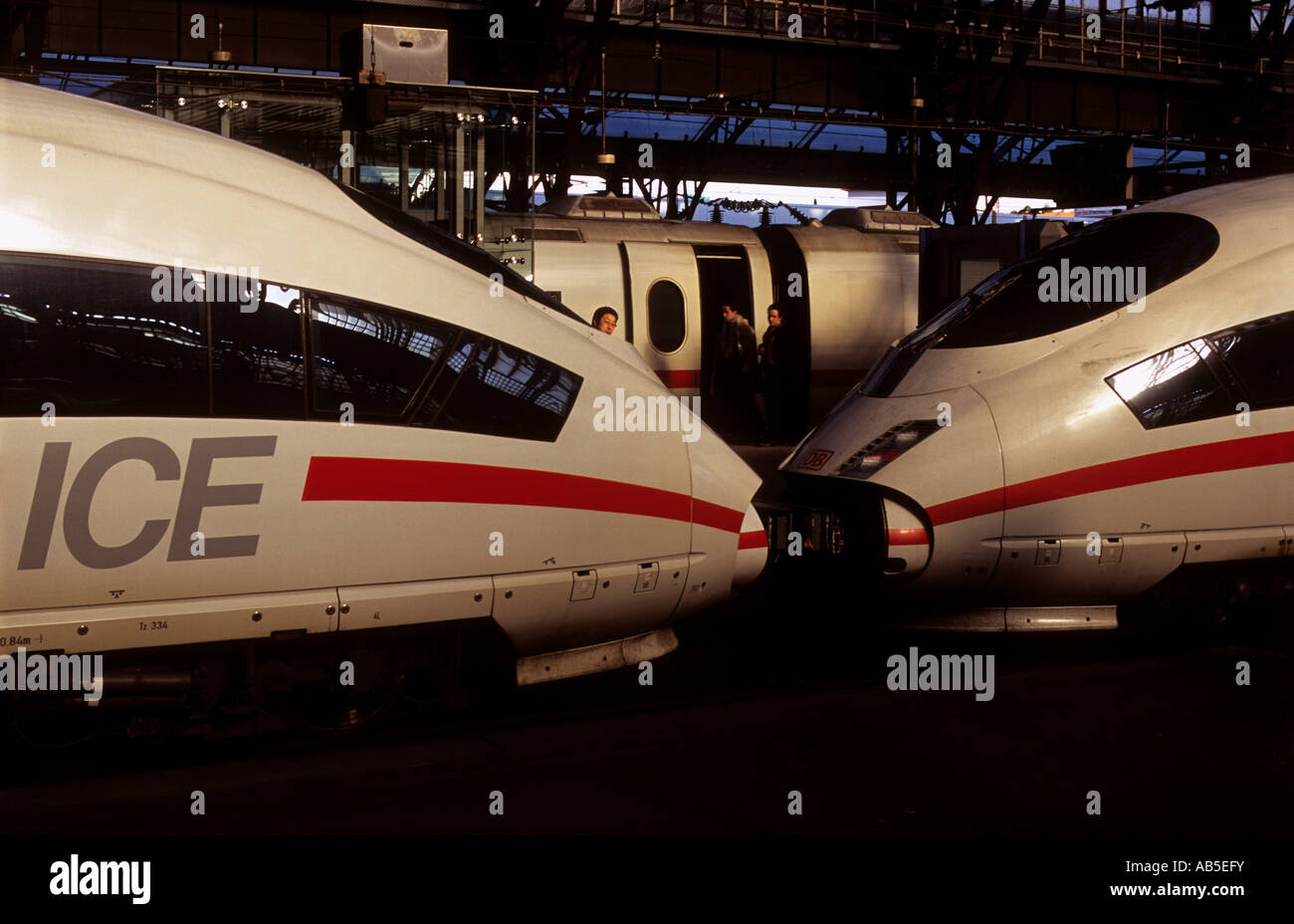 German railways InterCity express passenger trains, Cologne, North Rhine-Westphalia, Germany. Stock Photo