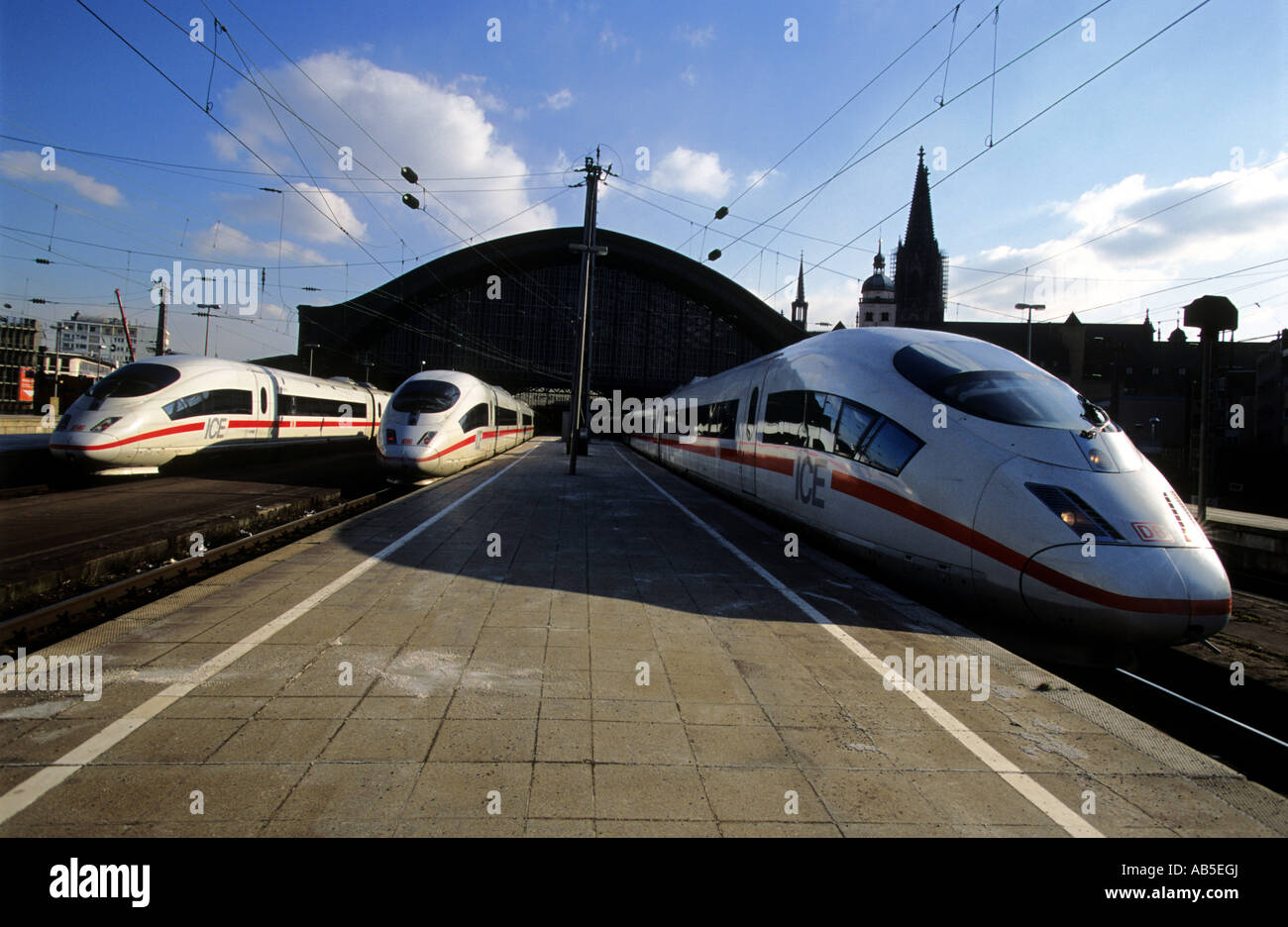 German railways Inter-city express passenger trains at Cologne's Hauptbahnhof or Central station, North Rhine-Westphalia, German Stock Photo
