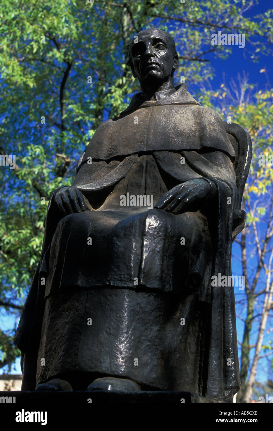 statue of Don Vasco de Quiroga, statue, Don Vasco de Quiroga, Las Rosas Garden, city of Morelia, Morelia, Michoacan State, Mexico Stock Photo