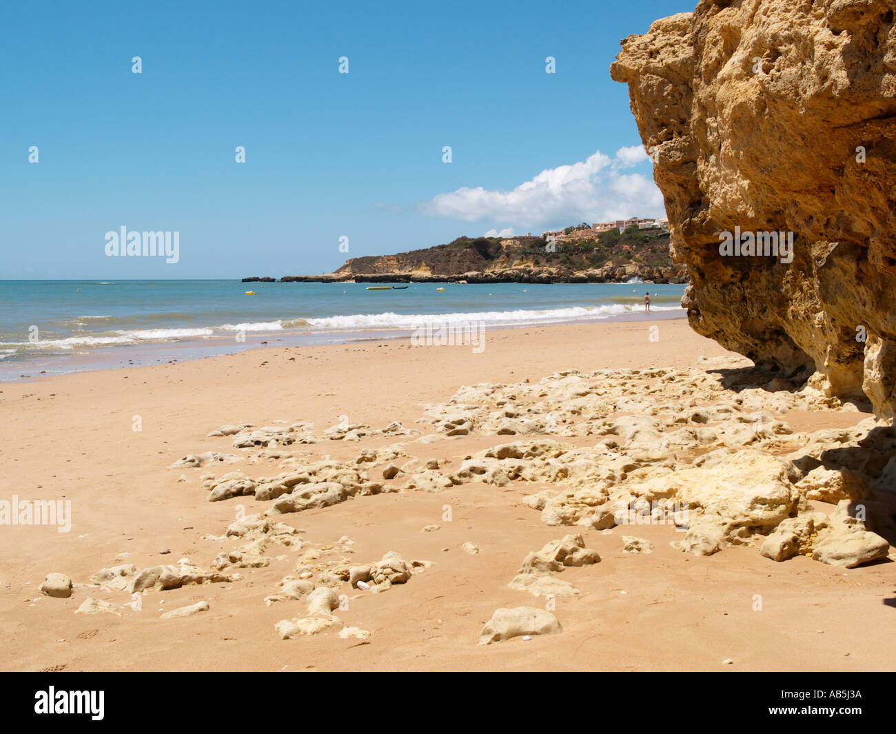 PRAIA DA OURA a gorgeous sandy beach surrounded by sandstone cliffs Albufeira Algarve Portugal Stock Photo