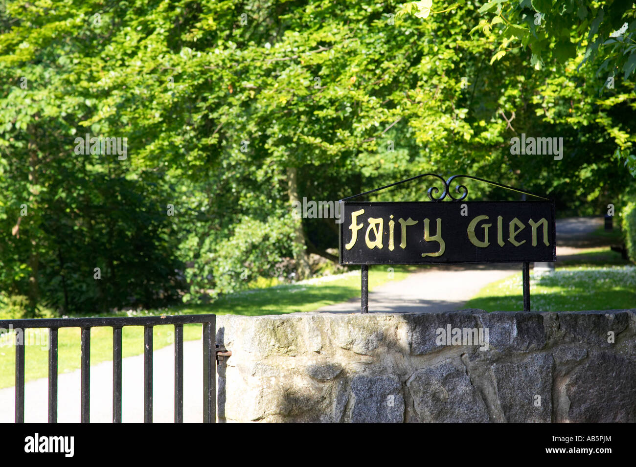 entrance gate to the fairy glen rostrevor county down Stock Photo