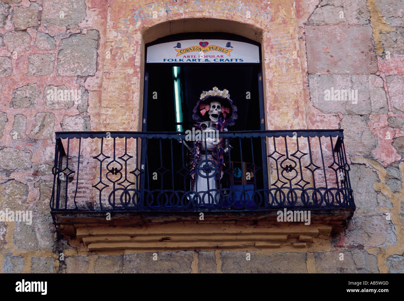 balcony, folk art and crafts store, capital city, Oaxaca, Oaxaca de Juarez, Oaxaca State, Mexico Stock Photo