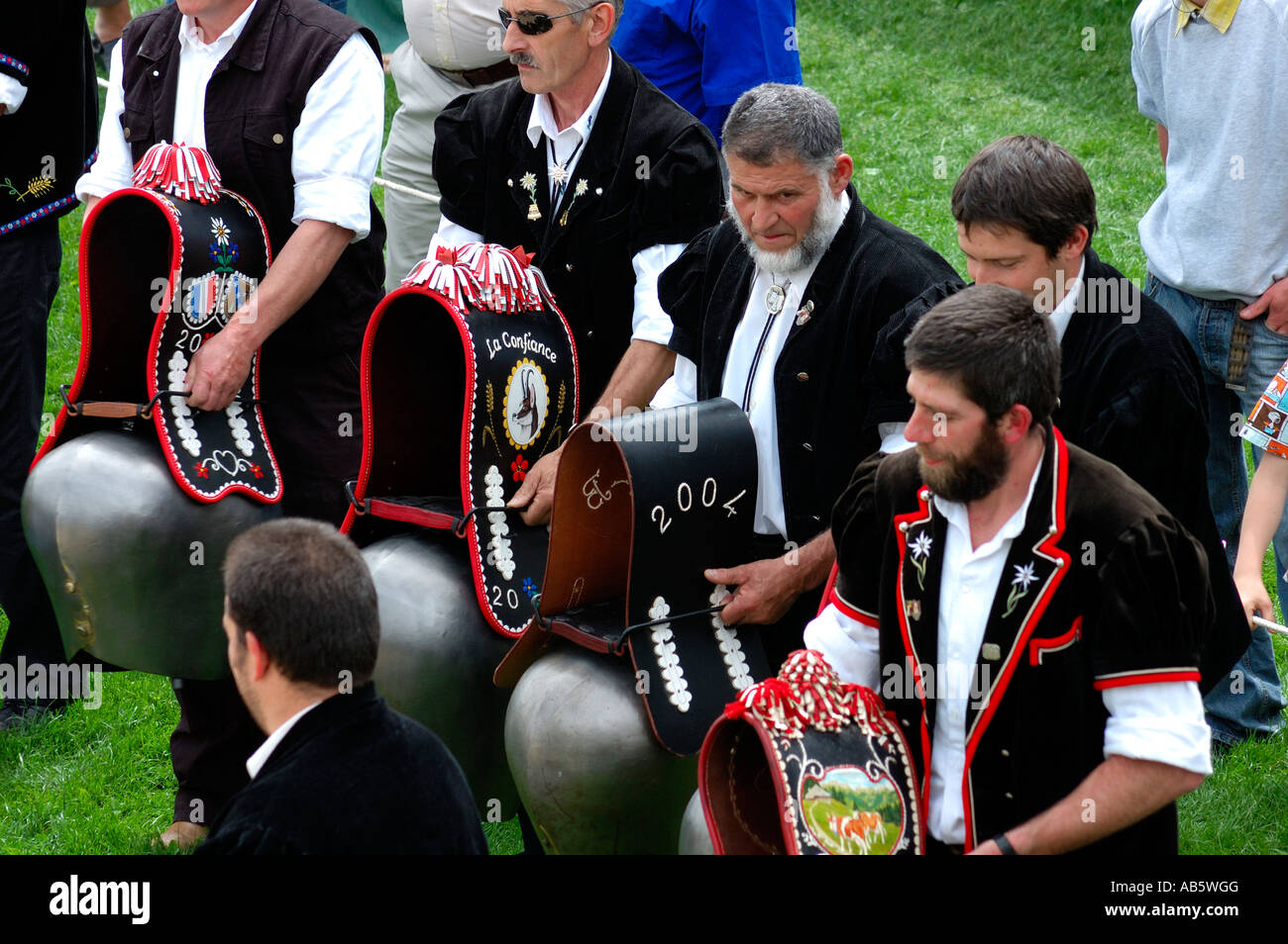 Swiss cow bell ringers Stock Photo Alamy