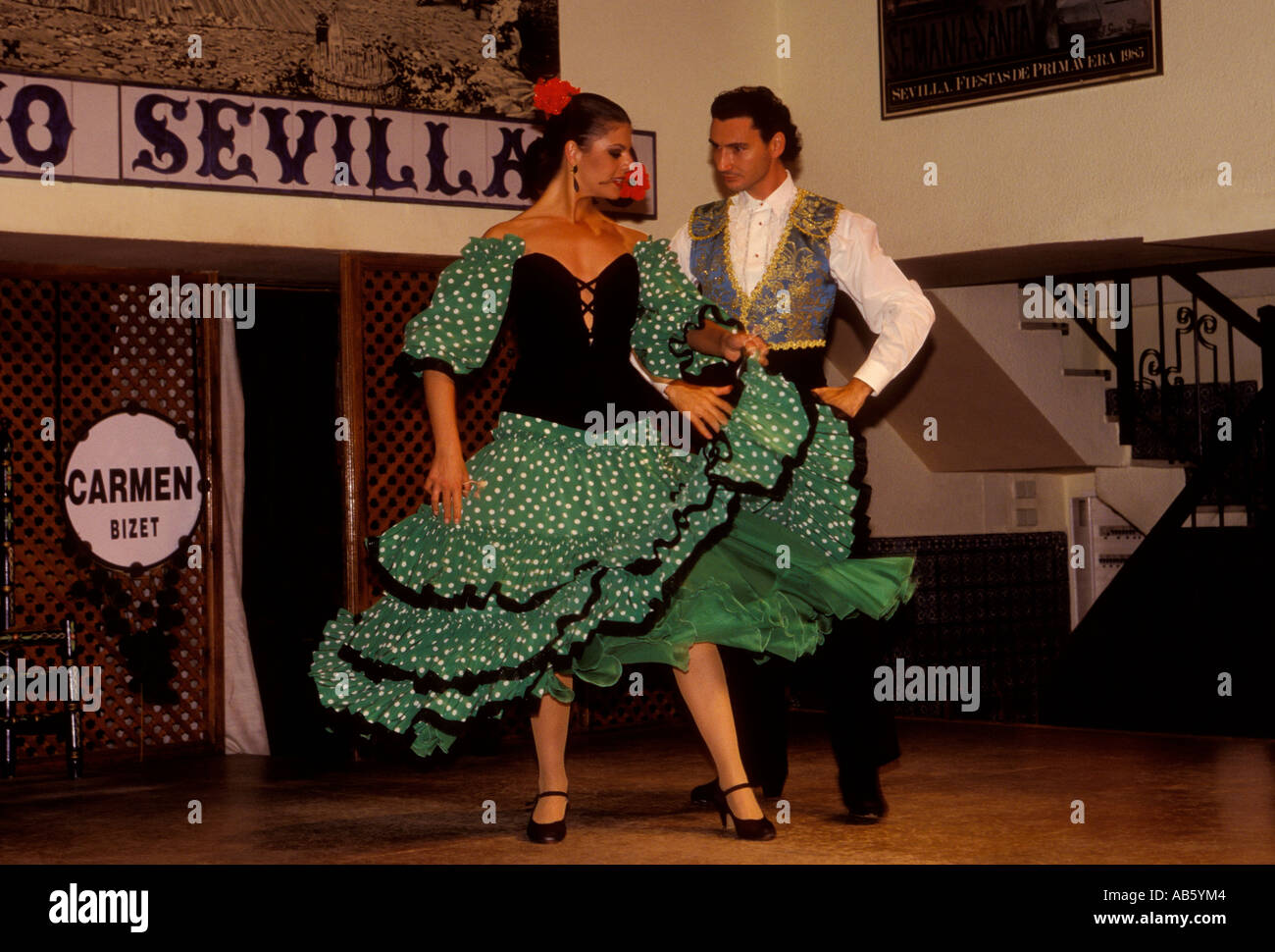 Flamenco dancers, El Patio Sevillano, Seville, Seville Province Stock