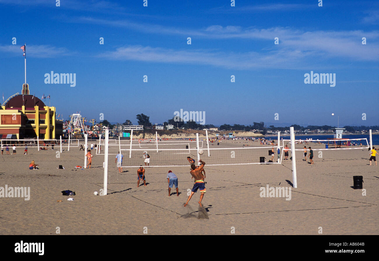 California Santa Cruz young adults playing beach volleyball Stock Photo