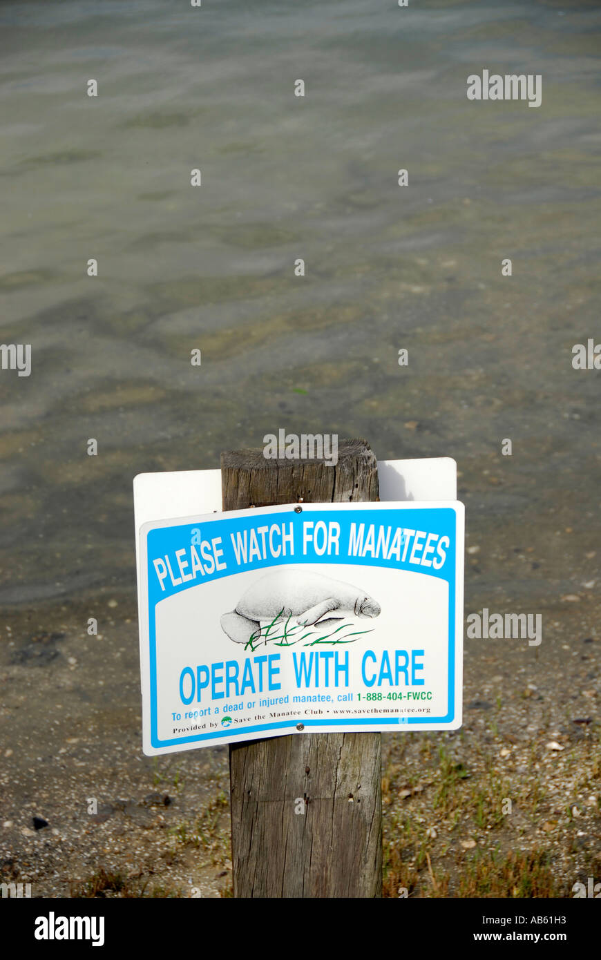 Florida sign to help and protect the endangered species Manatee Stock Photo