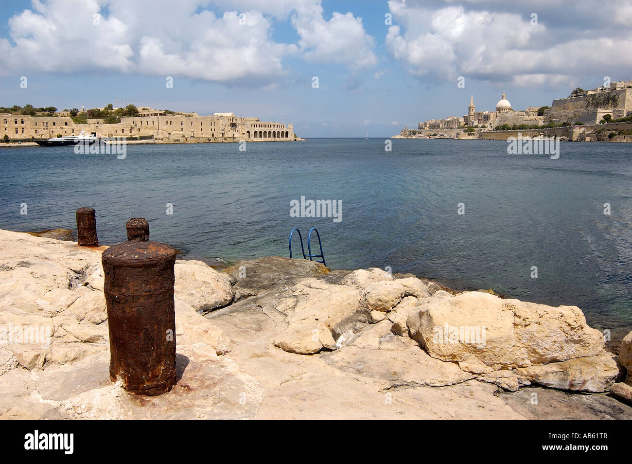 Marsamxett Harbour and Valletta from Ta xbiex Malta Stock Photo