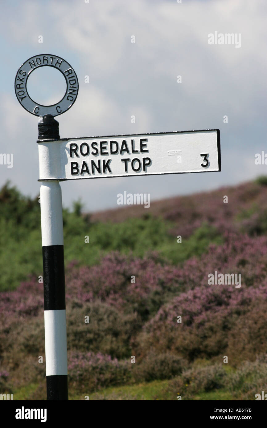 A road sign giving directions and distance to Rosedale and Bank Top