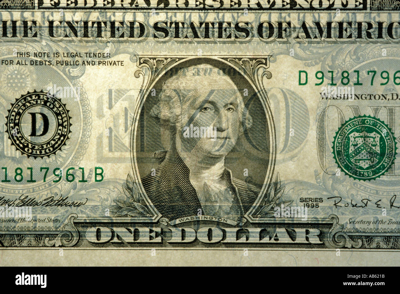 United States One Dollar bill 1 US currency translucent view of both sides at same time Stock Photo