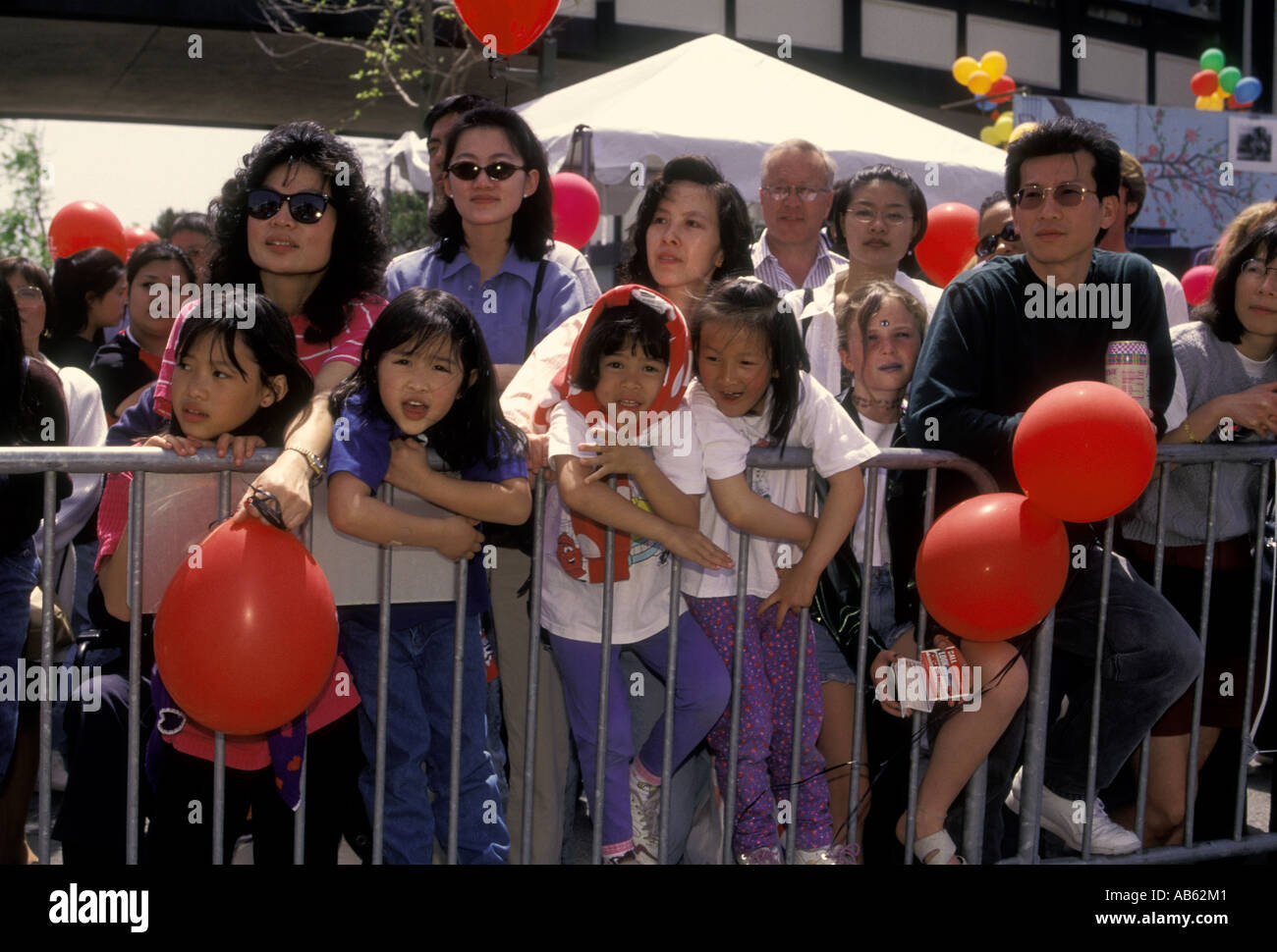 people, spectators, watching parade, Cherry Blossom Festival, Japantown, San Francisco, California, United States Stock Photo