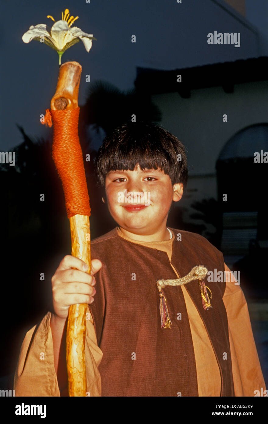 young boy, actor, playing, Saint Joseph, Las Posadas, Christmas celebration, San Antonio, Texas, North America Stock Photo
